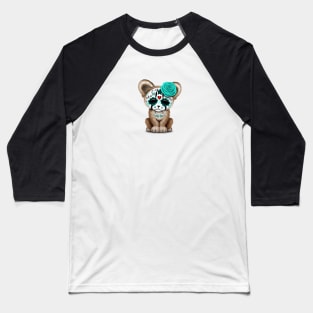 Blue Day of the Dead Sugar Skull Cougar Cub Baseball T-Shirt